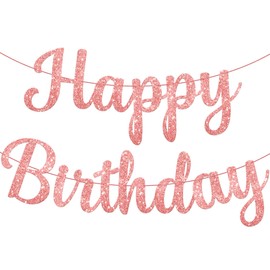 Cursive Glitter Rose Gold Happy Birthday Banner 10 Feet| Birthday Party Decorations | Happy Birthday Sign for Girls, Women (Rose Gold)