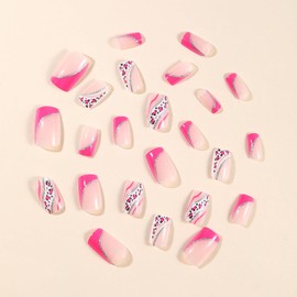 EYZOTSF Press on Nails Short Square Shaped Acrylic Extra Short Length Square False Nails with Designs Artificial Fake Nail with Charms Glue Stick ons Fingernails for Women Girls(A70508)