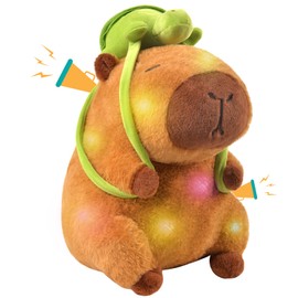 Capybara Plush Stuffed Animal Toy - 13" Light up & Plays Real Capybara Sounds Plushie with Wearable Turtle Backpack, Cute Birthday Gifts, Funny Capybara Pillow Stuffies for Baby Girls Boys Kids