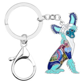 WEVENI Alloy Chinese Crested Dog Keychain Pet Keyring Enamel Charms For Women Girls Car Wallet Bag (Blue)