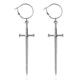 Sword Hoop Earrings Knife Earrings for Women Retro Gothic Sword Earrings Vintage Punk Knife Dangle Earrings Jewelry（Silver）