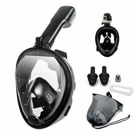 Snorkel Mask Anti Fog Full Face Swimming Diving Scuba Goggle Mask for Adult Kids (L/XL Black)