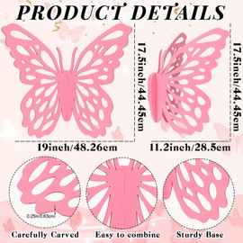 MASTRON Wooden Butterfly Props - 3D Butterfly Shape Slices Craft Standing Wings Cutout Backdrop Decoration for Birthday, Baby Shower, Wedding Party (Pink)