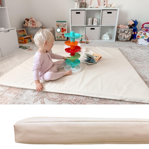 Ezriel Thick 50" X 50" Beige Leather Baby Play Mat