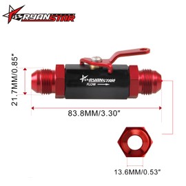 Ryanstar AN6 Fuel Shut Off Valve 6AN to 6AN Male Fitting Aluminum Anodized Black&Red