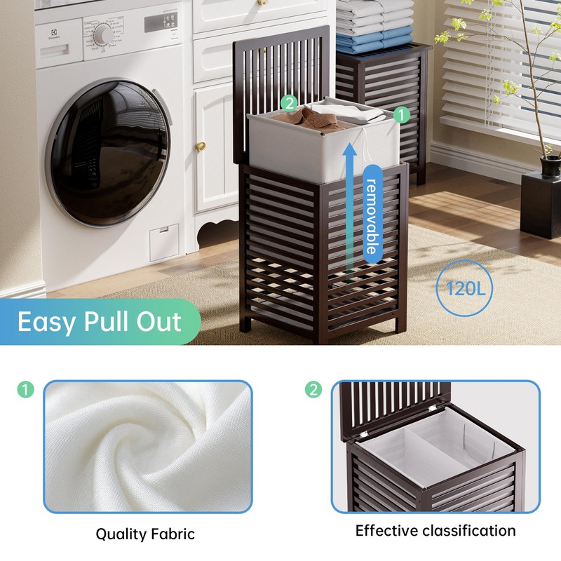 SMIBUY Double Laundry Hamper with Lid, 120L Bamboo Laundry Basket