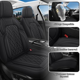 DuDuWang Car Seat Covers Full Set Universal Fit for Cars, SUV, Sedans, Anti-Slip Breathable Faux Leather Automotive Seat Covers (Black, Full Set)