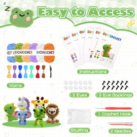 AHDHAJAQ Crochet Kit for Beginners - Crochet Starter Kit with Step-by-Step Video Tutorials, Learn to Crochet Kits for Adults and Kids, DIY Knitting Supplies, Six Pack Animals