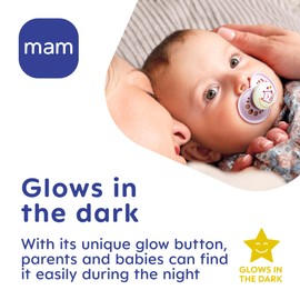 MAM Night Astro 6+M Soother 2PK - Unisex Baby Soothers with Self Sterilising Travel Case, Newborn Essentials, Glow in The Dark (Designs May Vary)