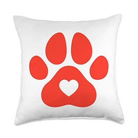 Animal Printzz Red Heart Print Paw Cute Dog Lovers Gift Throw Pillow, 18x18, Multicolor