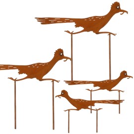 Geelin 4 Pcs Metal Roadrunner Yard Art Southwest Decor Roadrunner Rusty Paint Garden Stakes Desert Bird Animals Silhouette Outdoor Decoration for Courtyard Lawns Backyard Patio Pathway Ornaments