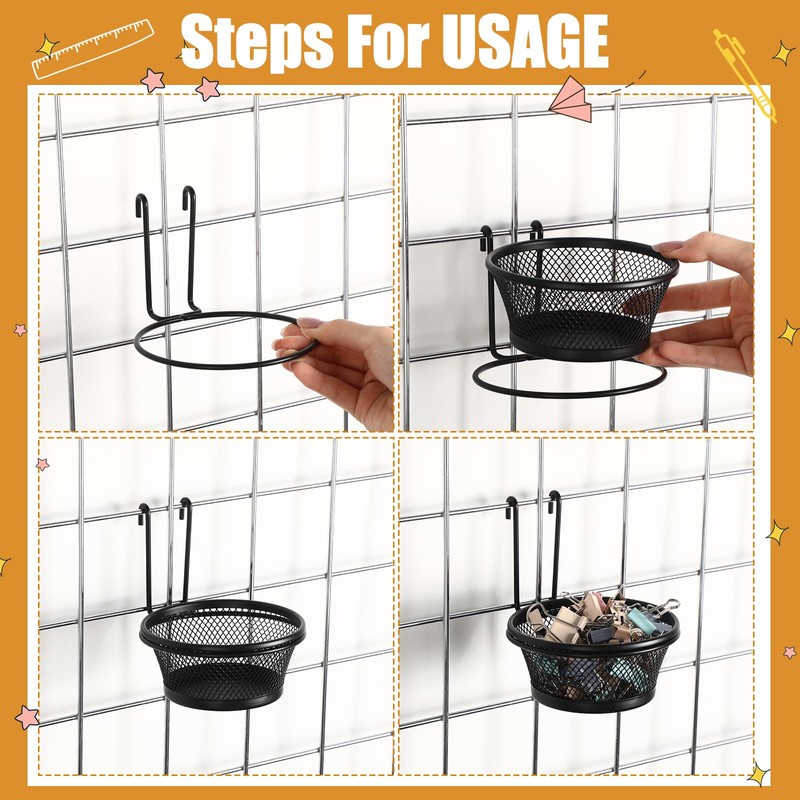 Otoolling 6 Pcs Grid Wall Cups with Ring Hooks Hanging