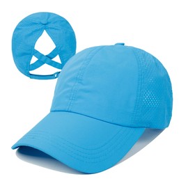 UTTPLL Ponytail-Baseball-Adjustable-Ponycap-Trucker Hats Women Summer Mesh Sports Criss Cross Caps Sun Protection Unconstructed Dad Hat Blue