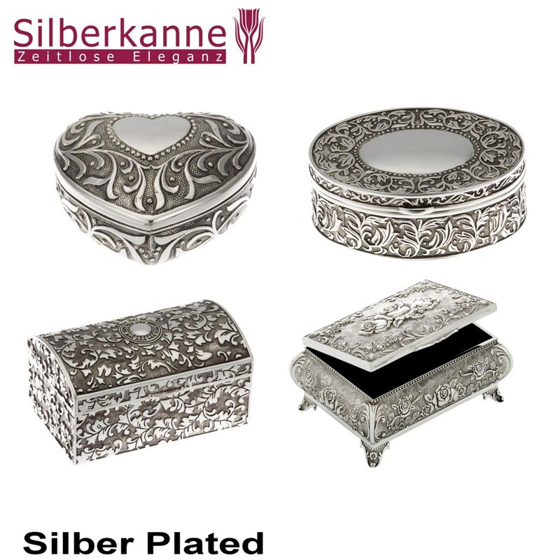 Filigree Rose Jewellery Box L 12 cm Silver-Plated Top Workman
