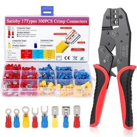 Crimping Pliers Cable Lugs Set Cable Lug Pliers for 0.50-6.00 mm² Cable Sleeves 17 Types 300 Pieces Insulated Cable Lugs Set with Pliers