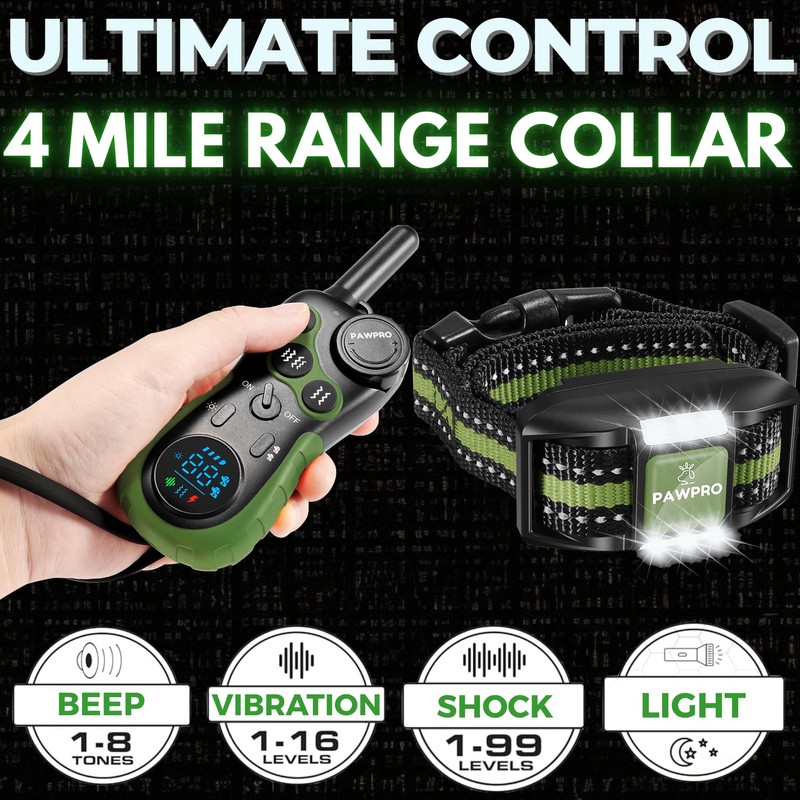 Dog Shock Collar with Remote, Unmatched 4-Mile Range, Night-Light Mode,