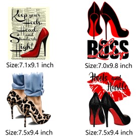 Heels Iron On Transfer Vinyl Patches for Clothing T-Shirts Design Washable Heat Press Decals 4pcs Large Size Stickers