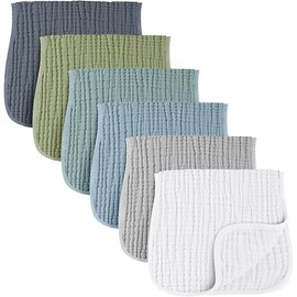 Konssy 6-Pack Absorbent Muslin Burp Cloths, 100% Cotton, Large Burping Clothes Set for Newborn, Baby Girls and Boys