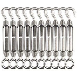 Turnbuckles Hook, Lsqurel 304 Stainless Steel Turnbuckle Heavy Duty Wire Rope Tension Cable Railing Kit for Sun Shade Tent Installation (M4-10Pack)