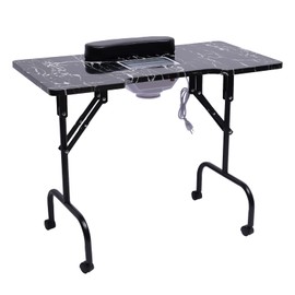 DYRABREST 36-inch Foldable Nail Table for Technician,Portable Manicures Desk Lockable Wheels,Salon and Home with Dust Collector Fan