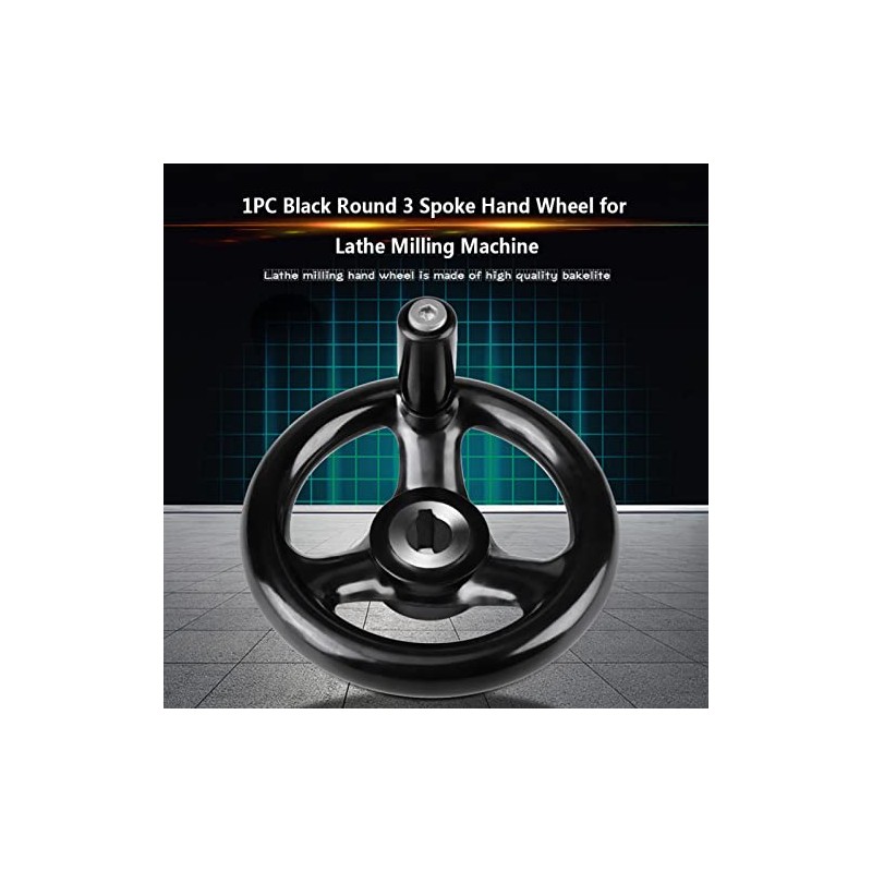Black Round 3 Spoke Hand Wheel with Rotary Handle for