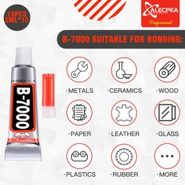 B-7000 Craft Glue for Jewelry Making - 3ml/0.1oz (15 Pack) - Multi-Function B-7000 Super Adhesive Glues Liquid Fusion Glue for Rhinestones Crafts, Clothes Shoes, Fabric, Jewelry Making, Cell Phones