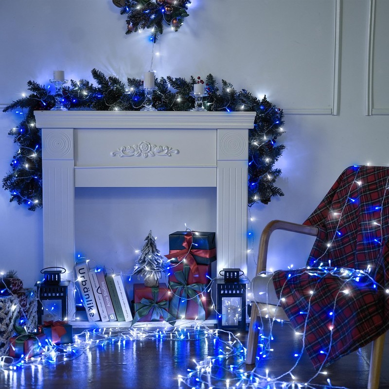 JMEXSUSS 500 LED Blue and White Christmas Lights, 8 Modes