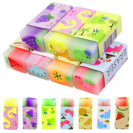 Soft Eraser, 7 Pieces Eraser Children, Dinosaur Fruit Pattern Eraser Cube, Erases Reliable Pencils and Colouring Pencils, Scented Eraser for School, Home, Office Supplies, Stationery