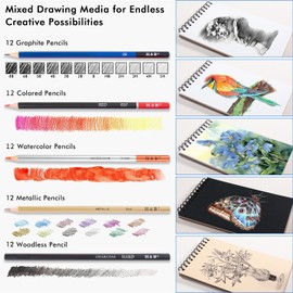 H & B Colouring Pencils Colored Pencil Set 82pcs with Portable Zipper Shoulder Bag 2 Sketch Books Art Supplies Drawing Kit for Adult Coloring and Artists Sketching Black