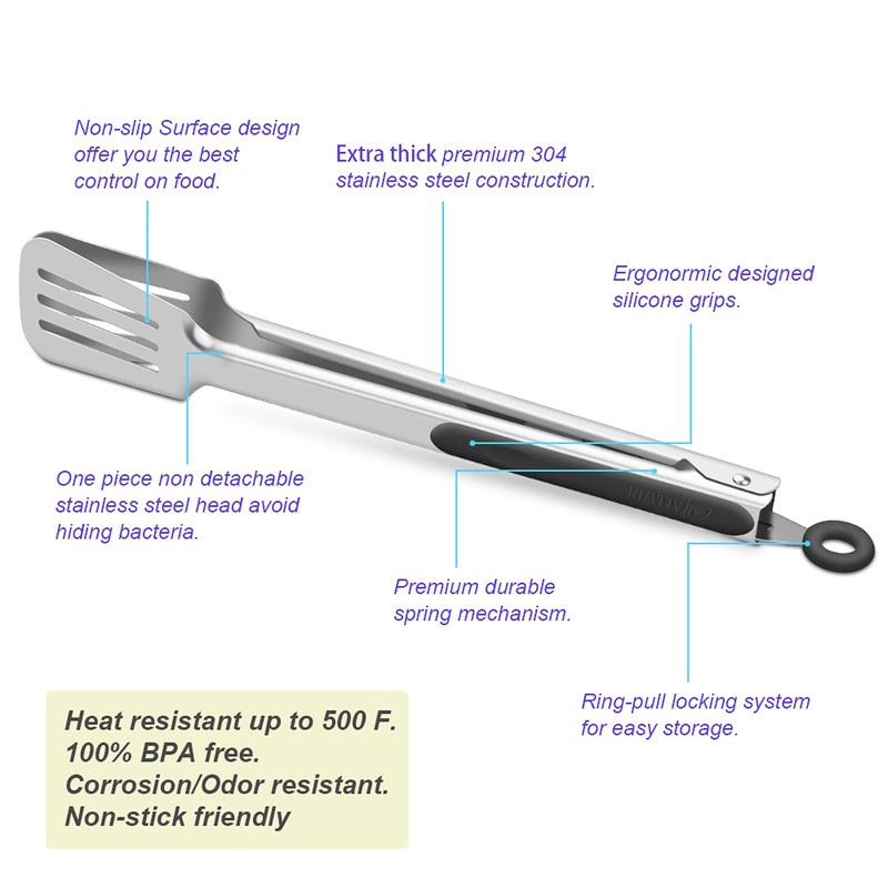 Premium 304 Stainless Steel Barbecue Turners, Heavy Duty Non-Stick BBQ