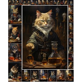 Decoupage Paper Pack (35 Sheets 6"x8") Smart Funny Cats in Human Clothes Making Potions FLONZ Vintage Illustration Pictures Cards for Decoupage, Craft and Scrapbooking
