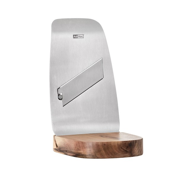 AdHoc GG12 TUFO Gourmet Slicer | Stainless Steel/Acacia Wood | With Wooden Stand | (H) 170 mm x (W) 95 mm | Silver/Brown