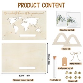 Ruryxel Weltkarte Geldgeschenk Hochzeit, 30x20cm Bilderrahmen Geldgeschenk mit Grußkarten, Reagenzglas und Weiteres DIY-Zubehör, Hochzeitsgeschenk für Brautpaar