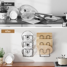 ORDORA 2 Pack Pot Lid Organizer Rack for Cabinet Door, 6-Tier Pot Lid Holders inside Cabinet, No Drilling Adhesive Wall Door Mounted Rustproof Pots and Pans Cover Organizers for Kitchen Storage, Black
