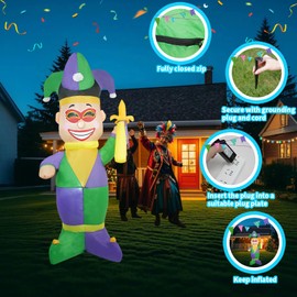 [2025 New] 5FT Huge Clown Inflatable, Mardi Gras Inflatable Decoration Decorations, Build-in LED Lights,Mardi Gras Blow up Outdoor Yard Decorations for Party, Indoor Home Celebration Garden Lawn