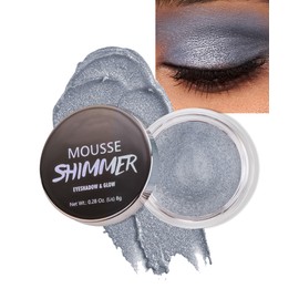 Shimmer Cream Eyeshadow, Ultra-Blendable Glitter Eye Shadow with Moisturizing Formula, Waterproof Long Lasting & Highly Pigmented, Single Creme Eyeshadow Pot Highlighter Makeup for Women-06#Sliver
