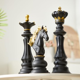 Yuxung 3 Pcs Large Chess Statue Decor Set King Queen Knight Chess Piece Decor Sculpture Ornament Collectible Figurine for Home House Office Desk Table Cabinet Arrangement Gift
