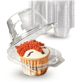 LATERN Pack of 60 Clear Cupcake Boxes, 11 cm Individual Plastic Cupcake Boxes with High Dome Hinged Food Container with Lid for Cupcakes Large Muffin Salad Cheese