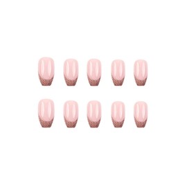 SINHOT Square Press on Nails Medium - Pink Bling Glitter Fake Nails Glossy Glue on Nails French Tip Acrylic Nail Supplies Squoval Artificial Nail Art Stick on False Nails with Design DIY 24 pcs
