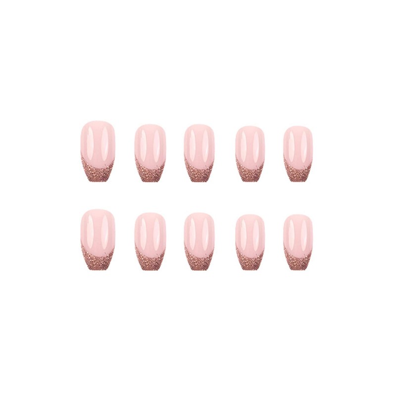 SINHOT Square Press on Nails Medium - Pink Bling Glitter