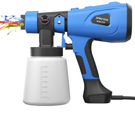Banas 600W Spray Gun Paint Sprayer, 800ml/min Paint Flow, with 3 Copper Nozzles (1.5mm, 2.5mm, 3mm), 3 Patterns, 1000ml Detachable Container, 0.2-0.4 Bar Air Flow (Blue Wired Spray Gun)