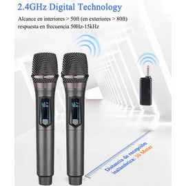QPHWHFQ Microfono Inalambricos Karaoke con 2 Microfono de Mano, 2.4GHz Digital Technology, Microfono Profesional Dinamico con Receptor para Megafonía, Karaoke, Grabación Vídeo, Entrevistas, 30M