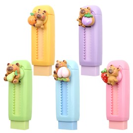 Capybara Retractable Erasers, 5 PCS Cute Fruits Rubber, Push-Pull Rubber Eraser, Pencil Erasers Cute Erasers for Kids Boys Girls Students Capybara Lovers School Office Supply Stationery