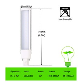E-Simpo 2pcs 5W GX23 LED Bulb 2-Pin LED PL Retrofit Lamp CFL 9W PL-13W Replacement 180° View Angle WW 3000K LED PL Horizontal Recessed Down Light Bulb(Need Bypass Ballast) (Warm White, GX23 5W)