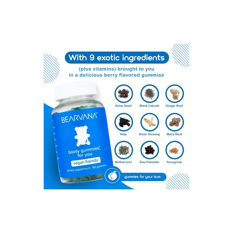 Bearvana Gomitas Azul Booty Gummies Con 60 Gomitas Hecho Usa