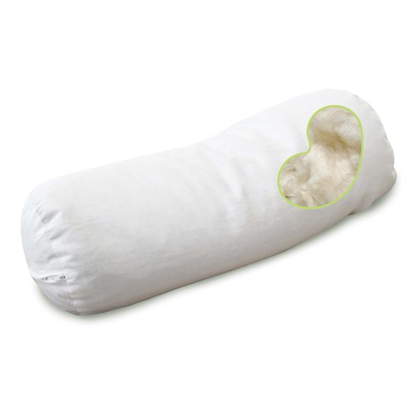 Bean Products Neck Roll Organic Kapok Pillow + Natural Org Case - 5" x 14" - Organic Cotton Zippered Shell - Made in USA