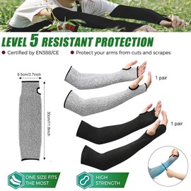 TICKLELY 2 Sets of Cut-resistant Knitted Sleeves - Protection Level 5 Tear-Resistant Sleeves with Thumb Hole Helps UV Protection Cut Protection Arm Sleeve Volleyball Arm Protectors - Work Safety