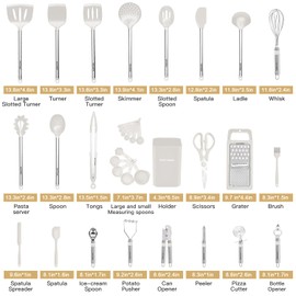 Kitchen Utensil Set-Silicone Cooking Utensils-33 Kitchen Gadgets & Spoons for Nonstick Cookware-Silicone and Stainless Steel Spatula Set-Best Kitchen Tools, Useful Pots (Cream White)