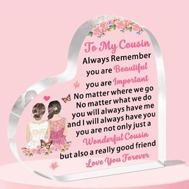FMCC Cousin Gifts Cousin Birthday Gifts Cousin Christmas Graduation Gifts Cousin Gifts for Girls Women Female Heart Acrylic Plaque Gifts for Cousin Wonderful Cousin