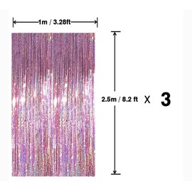 AILEXI 3 Pack 3.2ft*8.2ft Metallic Tinsel Curtains Foil Fringe Shimmer Streamers Curtain Door Window Decoration for Party Supplies - Laser Pink